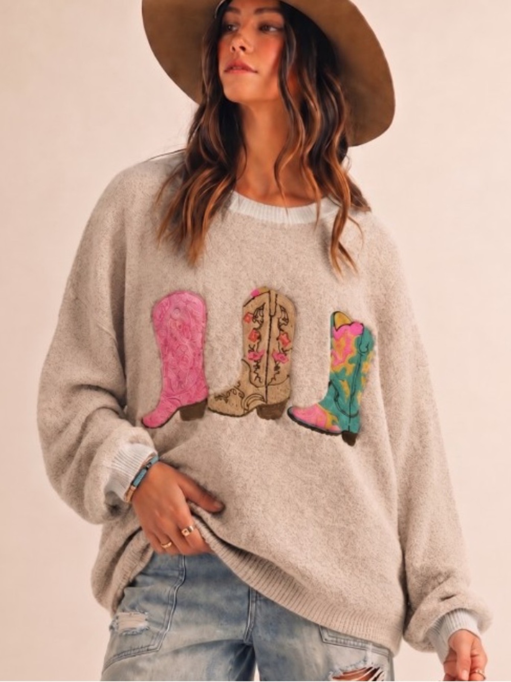 LovLov Rodeo Cowgirl Boots Sweater